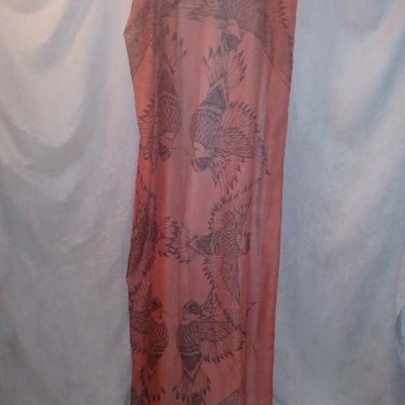 Long brown sheer scarf/ wrap bird graphic - Picture 1 of 4